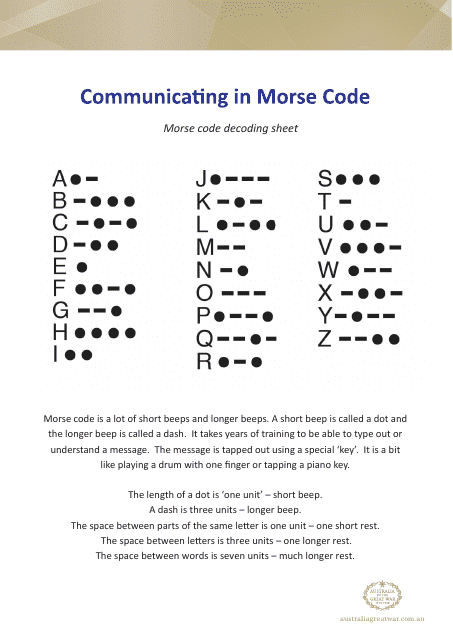 Morse Code Decoding Sheet - Australia