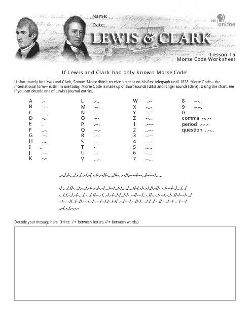 Morse Code Worksheet - Lewis & Clark Download Pdf