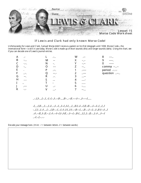 Morse Code Worksheet Lewis Clark Download Printable PDF