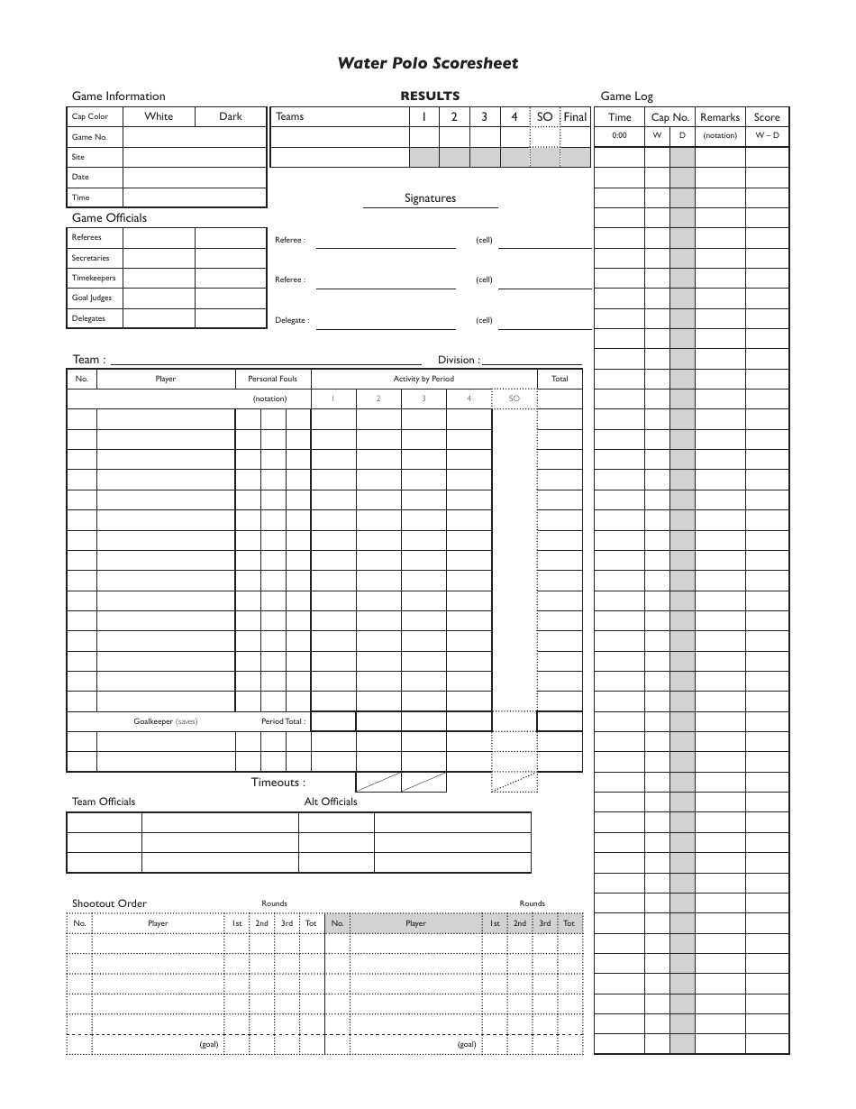 Water Polo Scoresheet Template Download Fillable PDF Templateroller