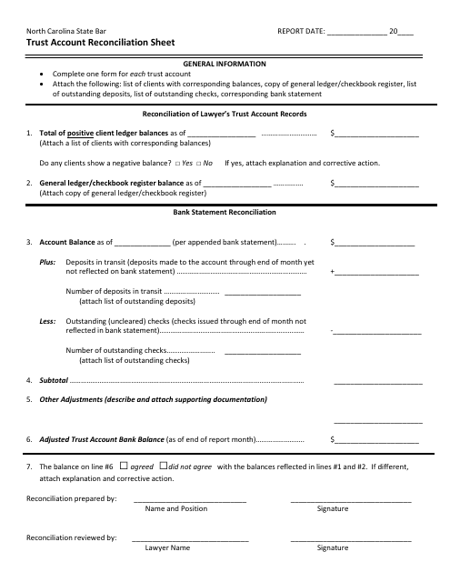 trust account reconciliation sheet download fillable pdf
