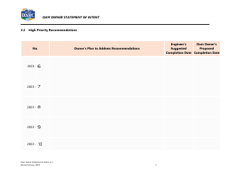 5-year Dam Evaluation Dam Owner Statement of Intent - Montana, Page 3