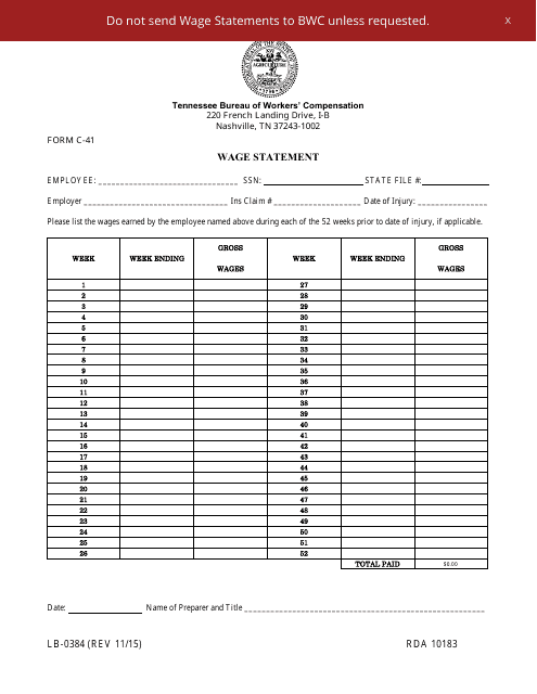 Form C-41 (LB-0384)  Printable Pdf