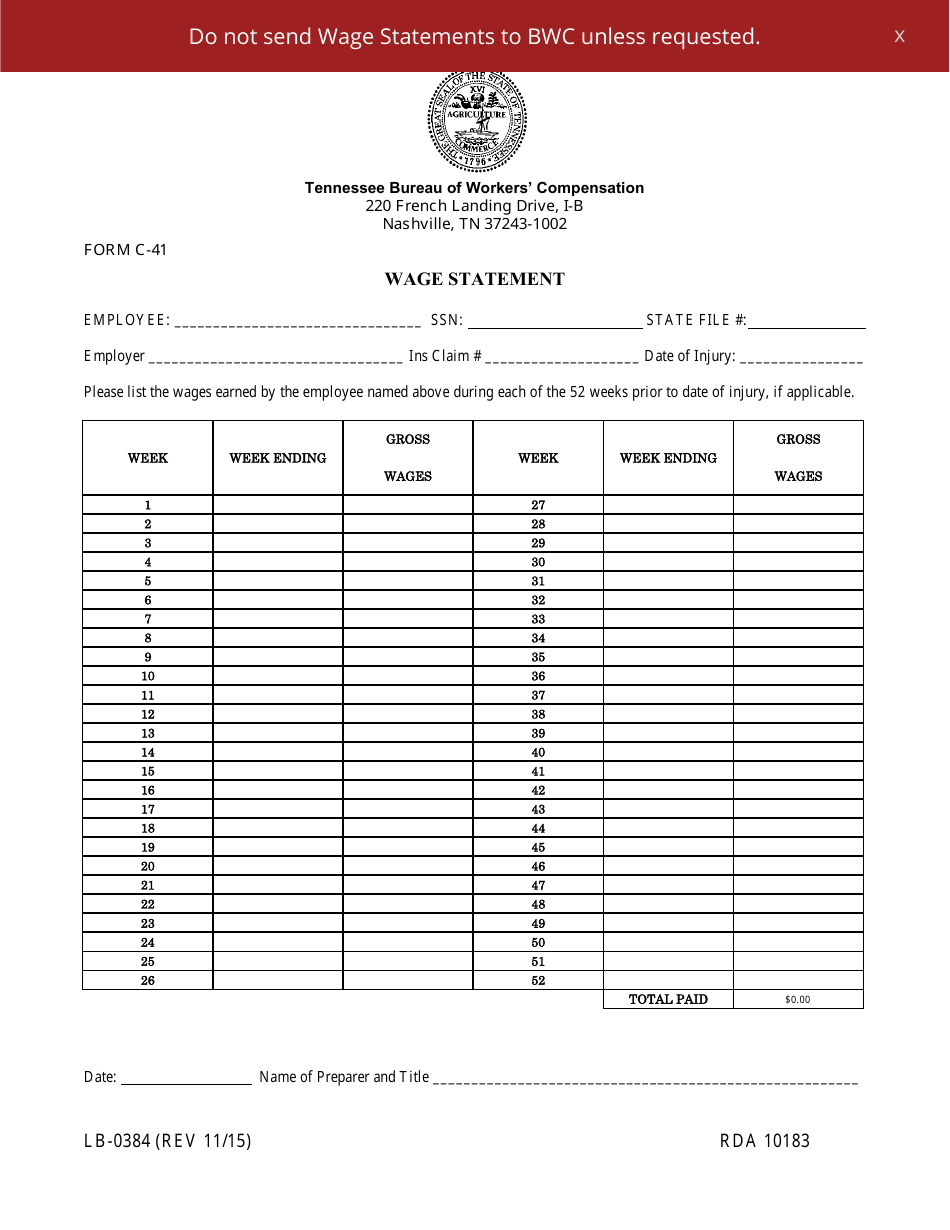 Form C41 (LB0384) Fill Out, Sign Online and Download Fillable PDF, Tennessee Templateroller