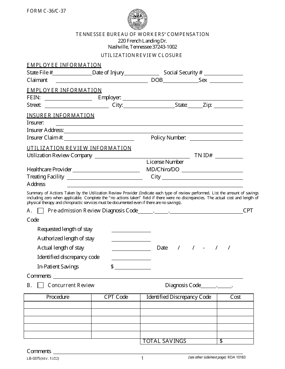 Form C-36 (C-37; LB-0375) Utilization Review Closure - Tennessee, Page 2