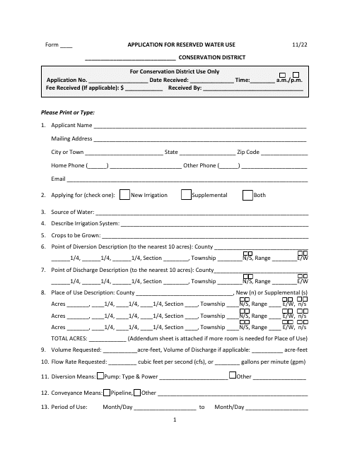 Application for Reserved Water Use - Montana