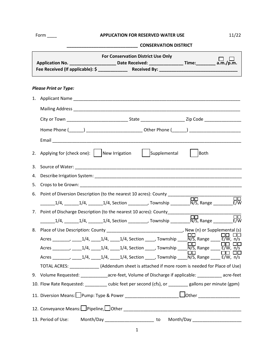 Application for Reserved Water Use - Montana, Page 1