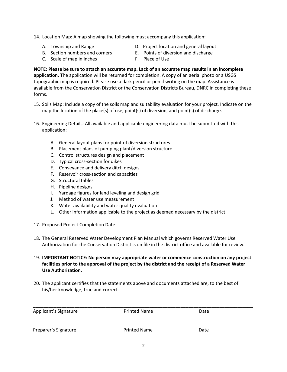 Application for Reserved Water Use - Montana, Page 2