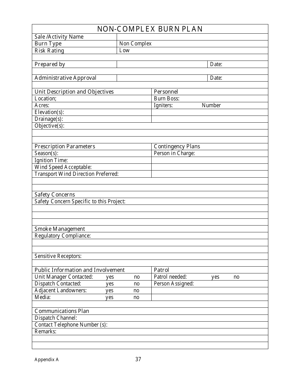 Appendix A Non-complex Burn Plan - Montana, Page 1