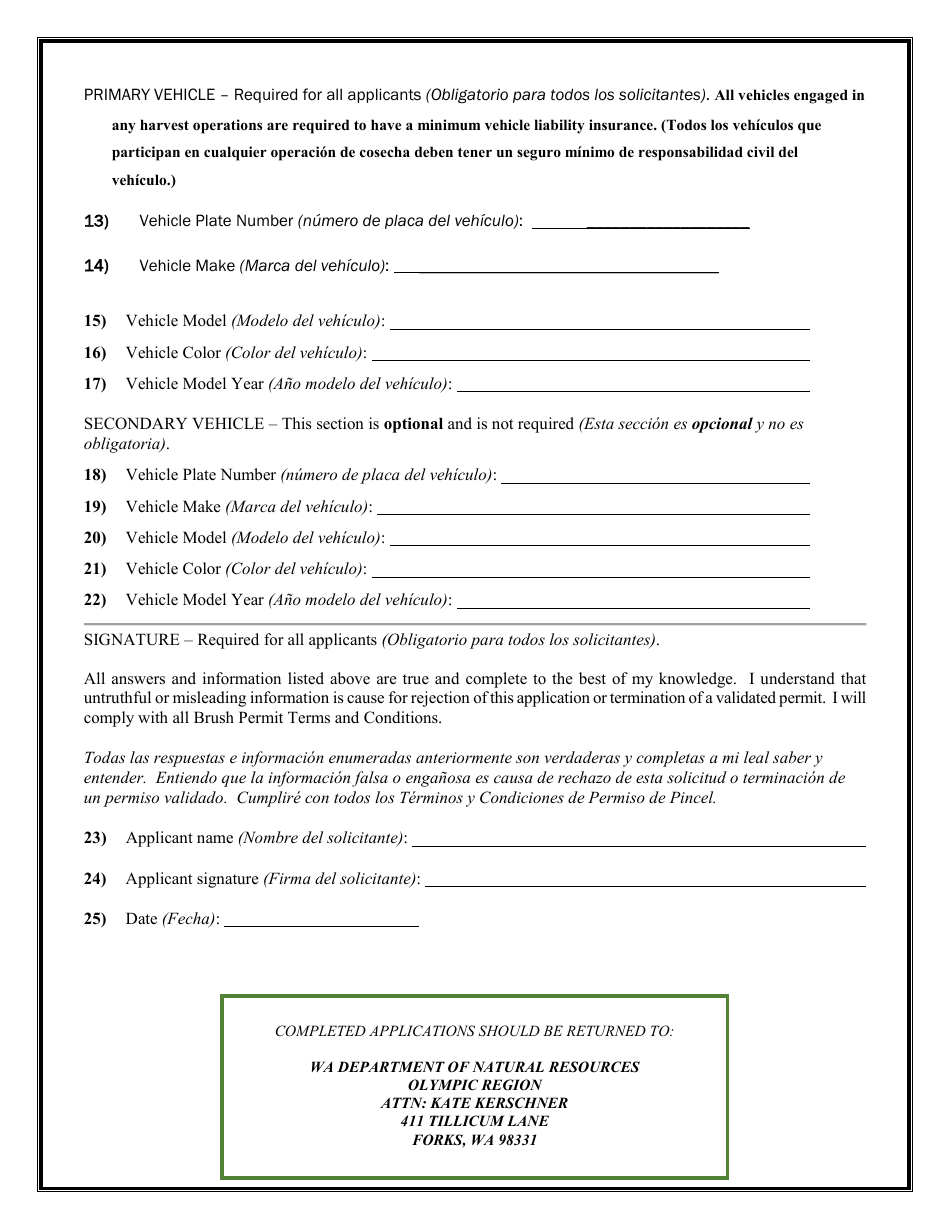 Special Forest Products Permit Application - Olympic Region - Washington, Page 3