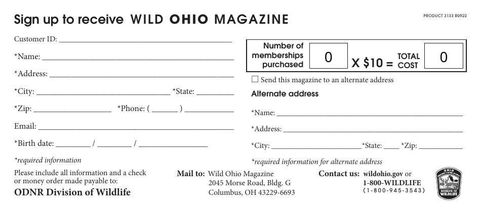 Wild Ohio Magazine Sign-Up Mail Form - Ohio, Page 1