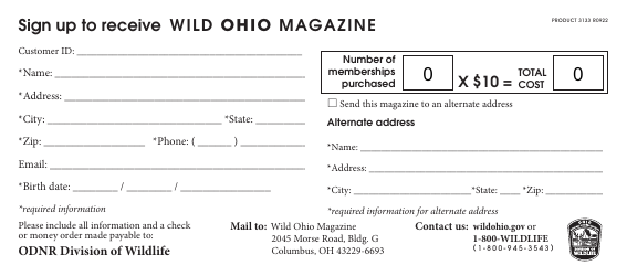 Document preview: Wild Ohio Magazine Sign-Up Mail Form - Ohio