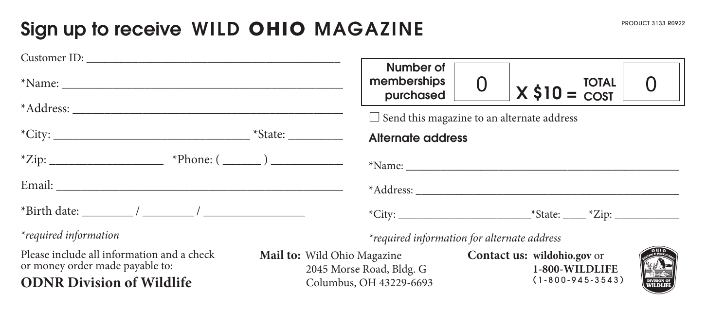 Wild Ohio Magazine Sign-Up Mail Form - Ohio Download Pdf