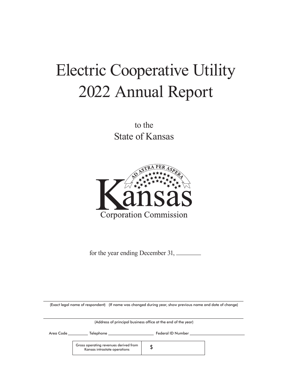 Electric Cooperative Utility Annual Report Cover Only - Kansas, Page 1