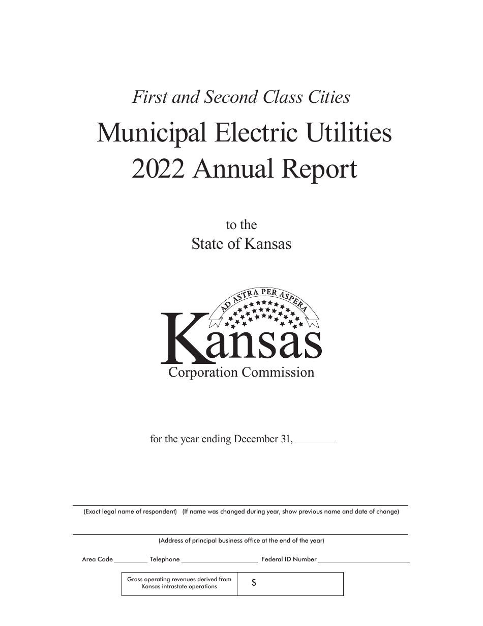 First and Second Class Cities Municipal Electric Utilities Annual Report Cover Only - Kansas, Page 1