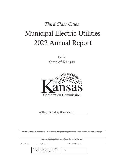 Third Class Cities Municipal Electric Utilities Annual Report Cover Only - Kansas Download Pdf