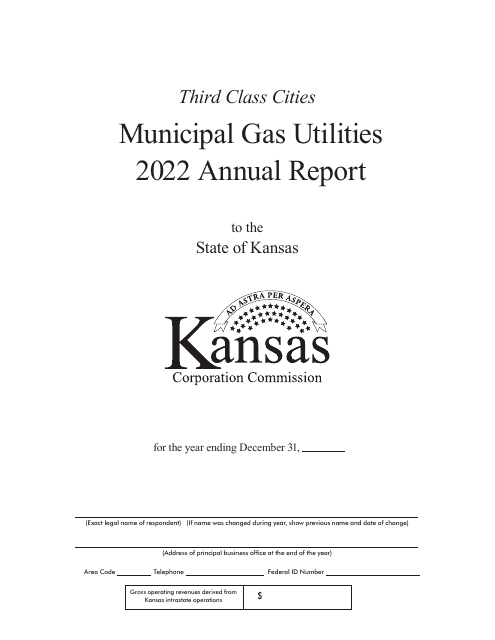 Third Class Cities Municipal Gas Utilities Annual Report Cover Sheet - Kansas Download Pdf