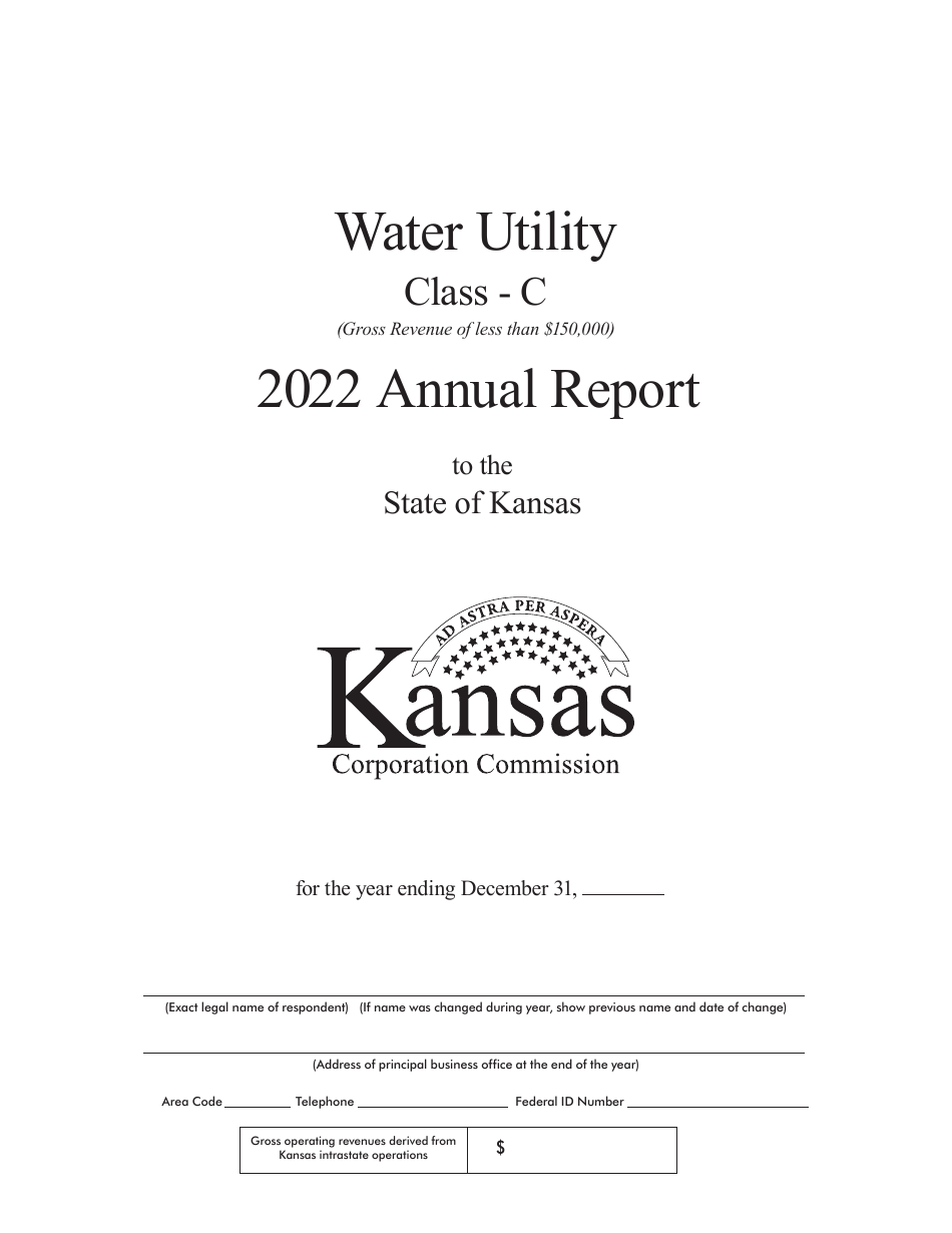 Water Utility Annual Report Cover Sheet - Kansas, Page 1