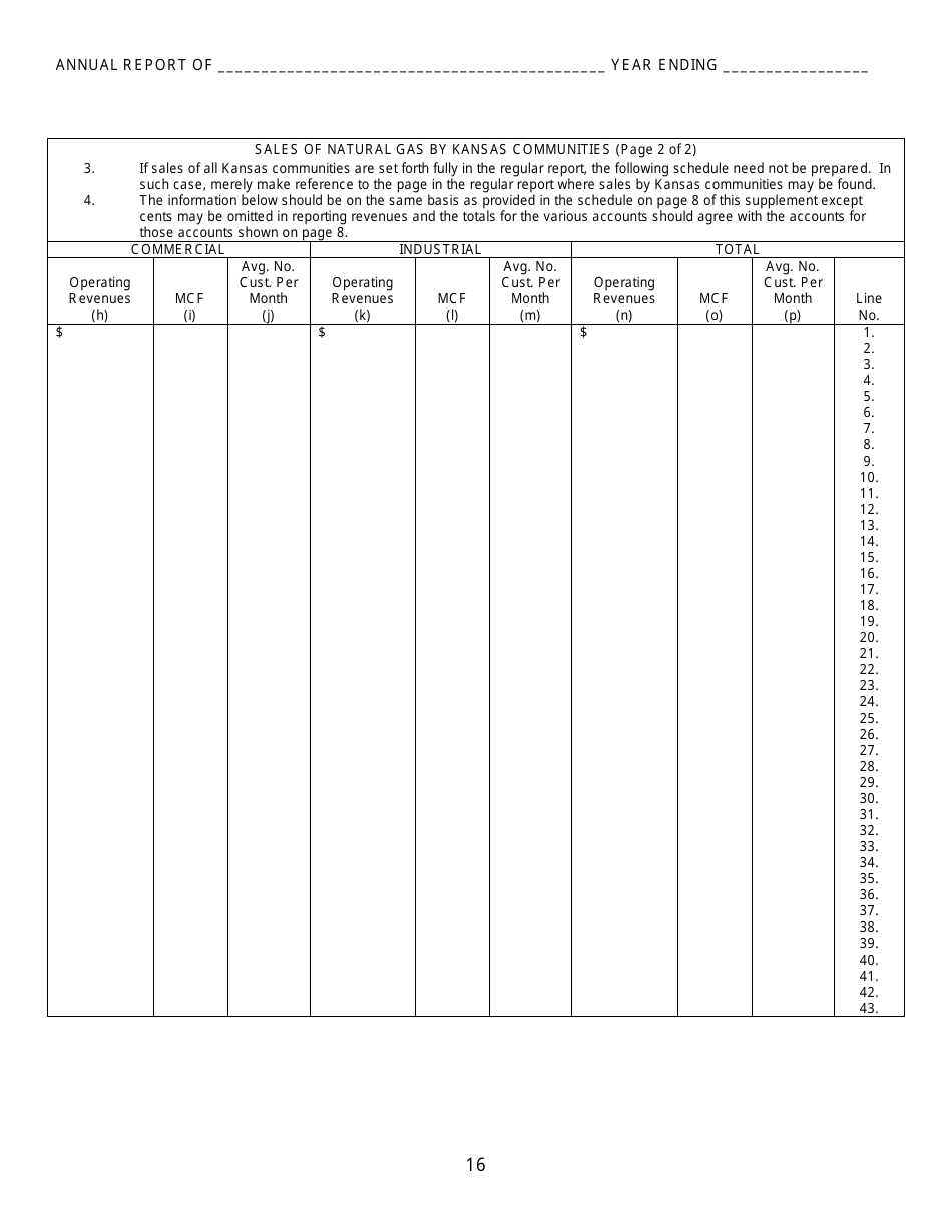 Gas Utility Kansas Supplemental Annual Report - Kansas, Page 17