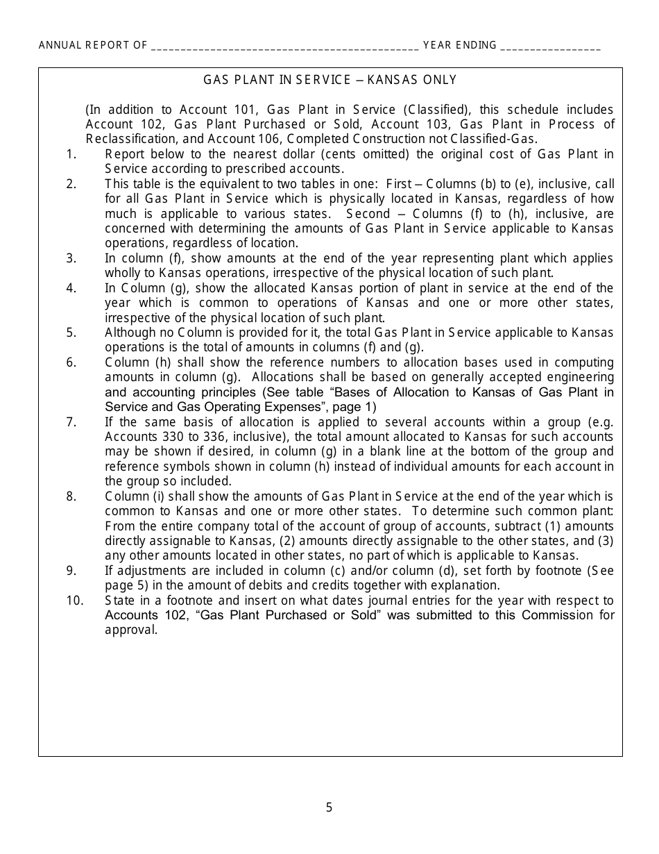 Gas Utility Kansas Supplemental Annual Report - Kansas, Page 6