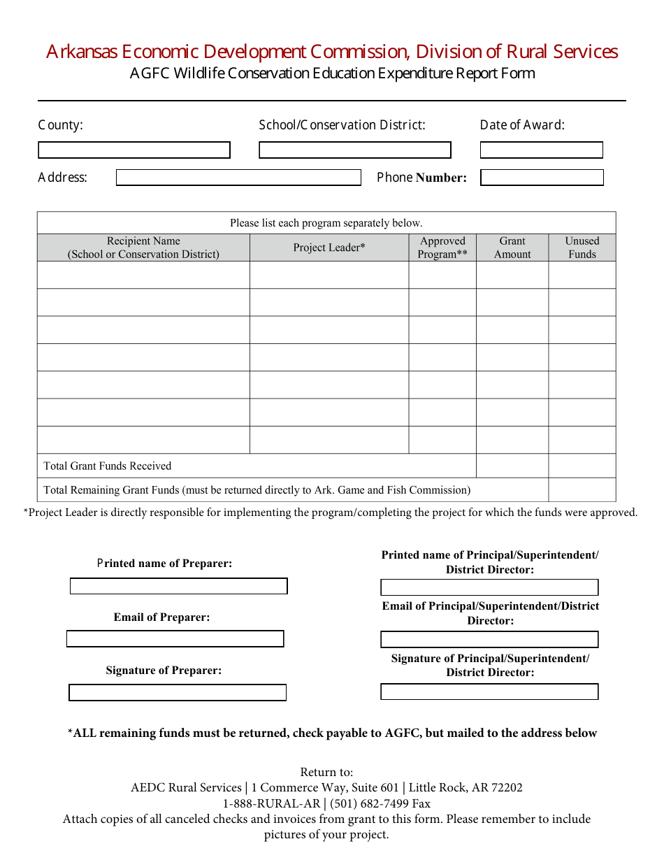 Agfc Wildlife Conservation Education Expenditure Report Form - Arkansas, Page 2