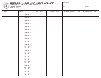 Form SFN61495 Electronic Pull Tabs Credit Redemption Register - North Dakota