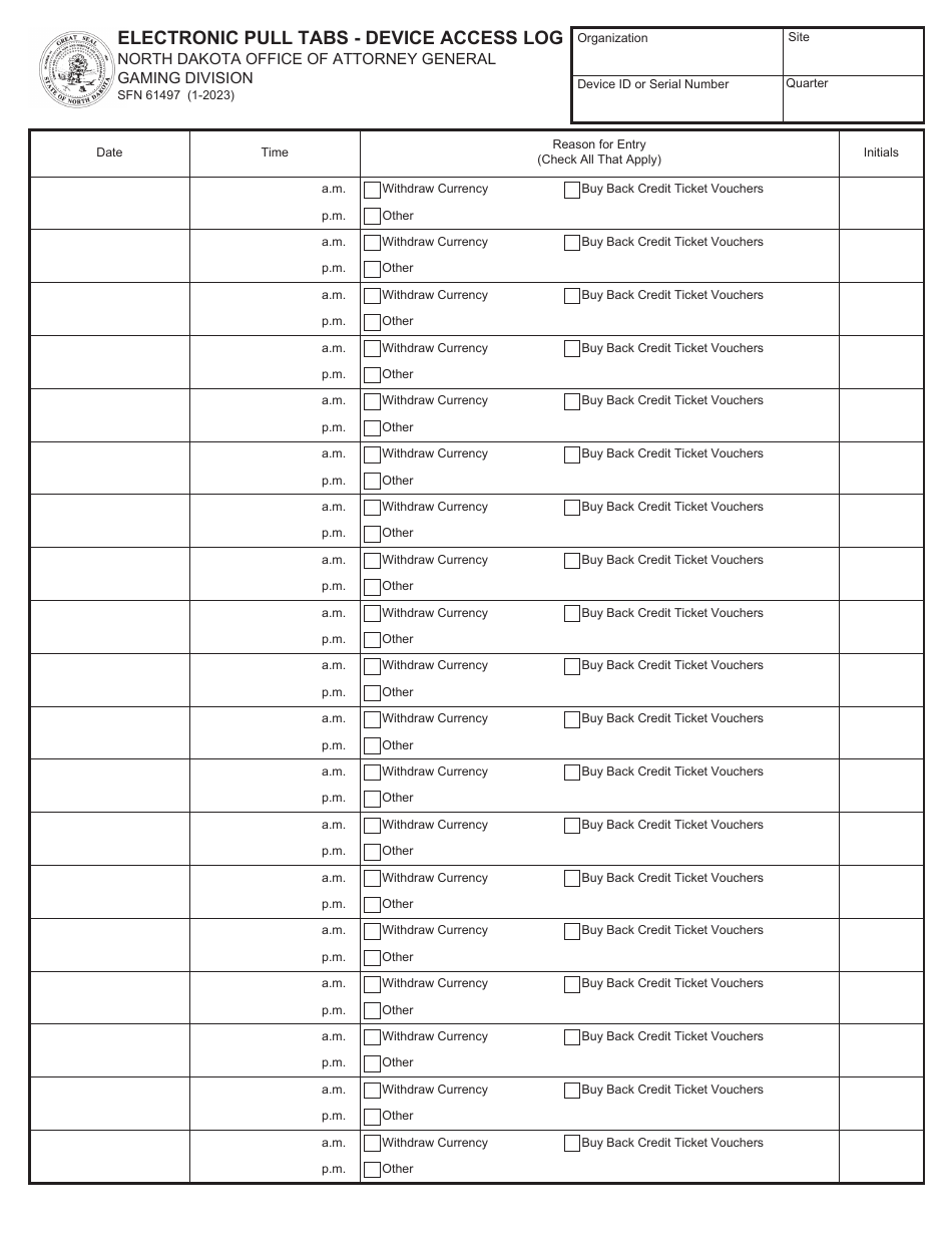 Form SFN61497 Electronic Pull Tabs - Device Access Log - North Dakota, Page 1