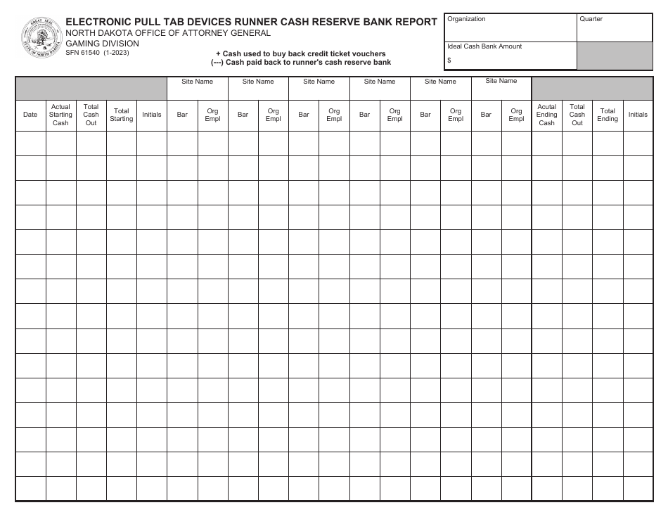 Form SFN61540 Download Fillable PDF or Fill Online Electronic Pull Tab