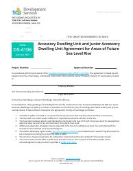 Document preview: Form DS-4106 Accessory Dwelling Unit and Junior Accessory Dwelling Unit Agreement for Areas of Future Sea Level Rise - City of San Diego, California
