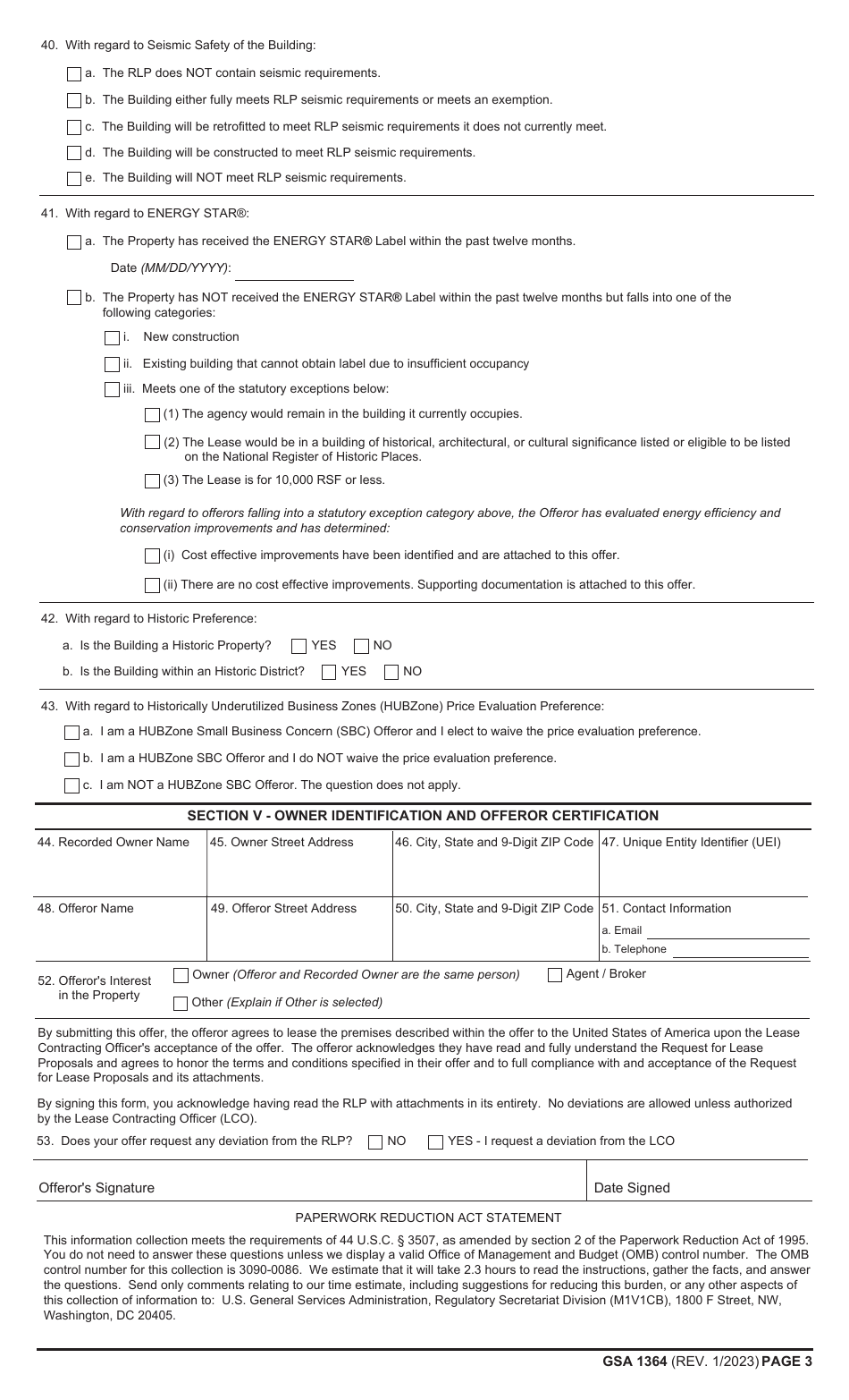 GSA Form 1364 Download Fillable PDF or Fill Online Proposal to Lease ...