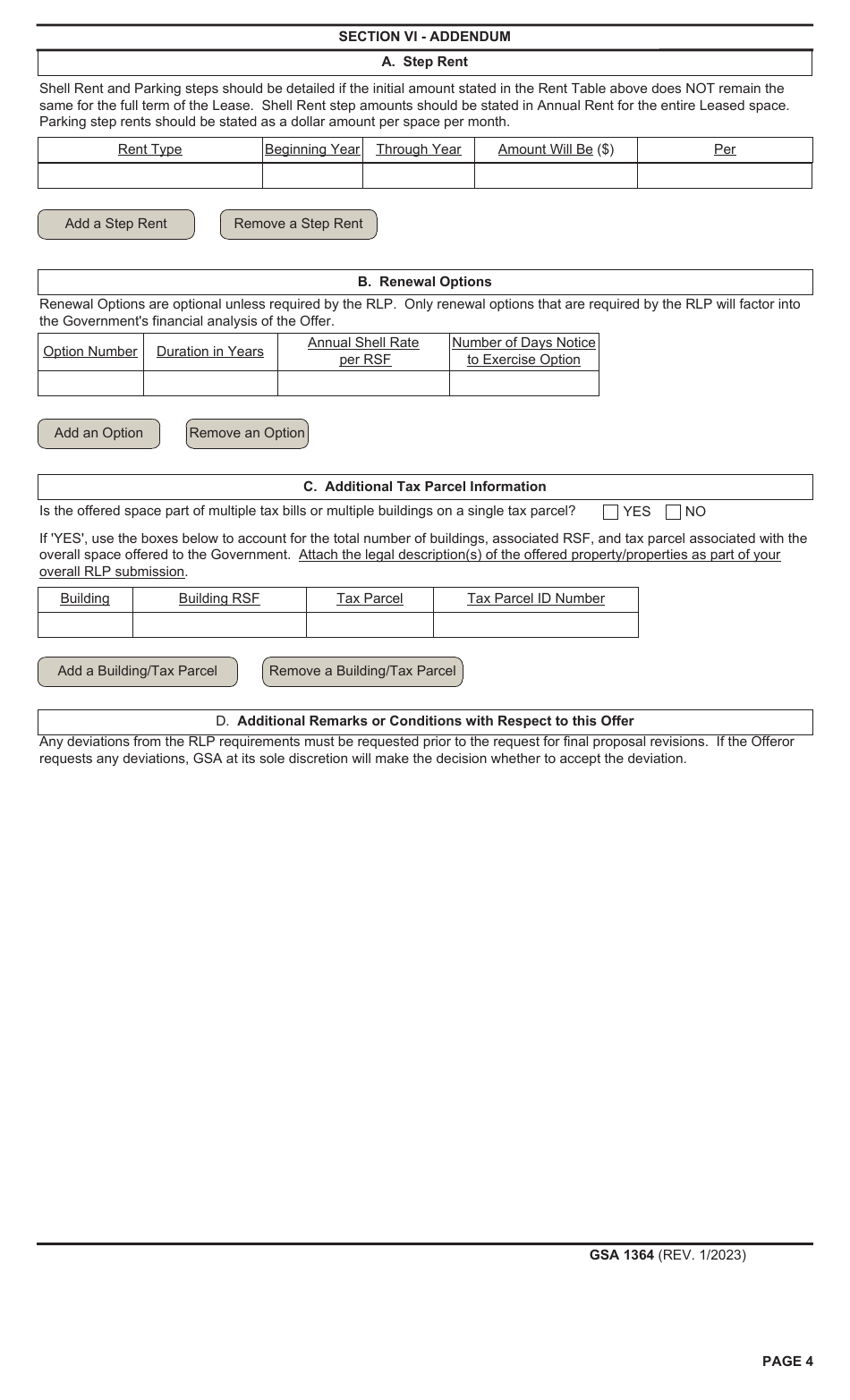 GSA Form 1364 Proposal to Lease Space, Page 4