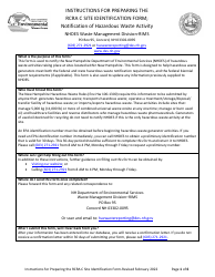 Document preview: Instructions for Form NHDES-S-01-009 Rcra C Site Identification Form - New Hampshire