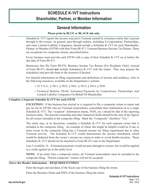 Schedule K-1VT  Printable Pdf