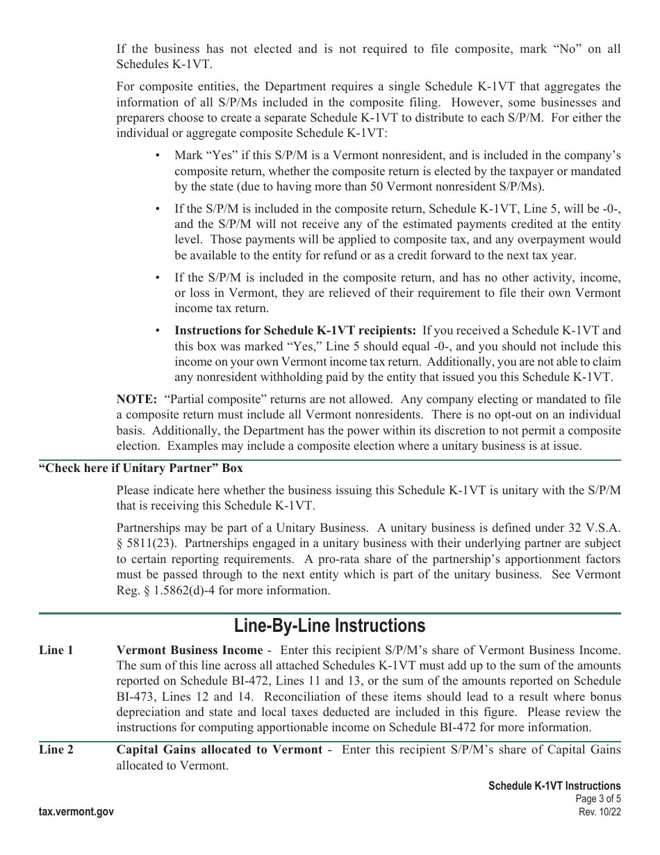 Instructions for Schedule K-1VT Vermont Shareholder, Partner, or Member Information - Vermont, Page 3