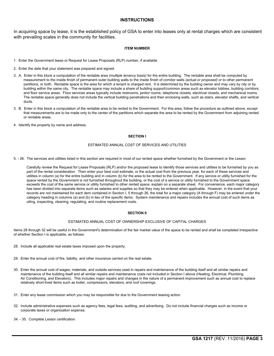GSA Form 1217 Lessors Annual Cost Statement, Page 3