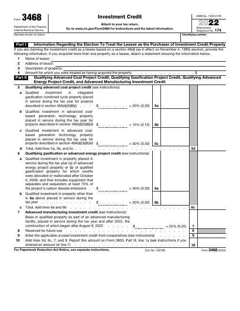 IRS Form 3468 2022 Printable Pdf