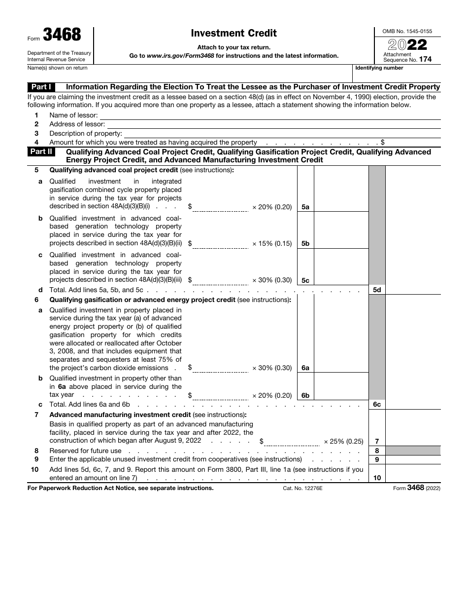 IRS Form 3468 Investment Credit, Page 1