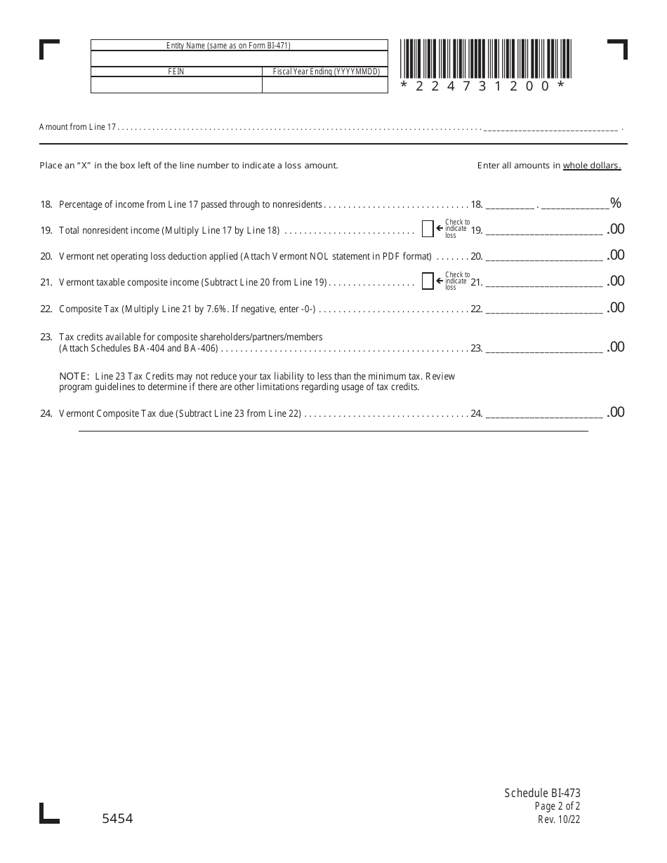 Schedule BI-473 Vermont Composite - Vermont, Page 2