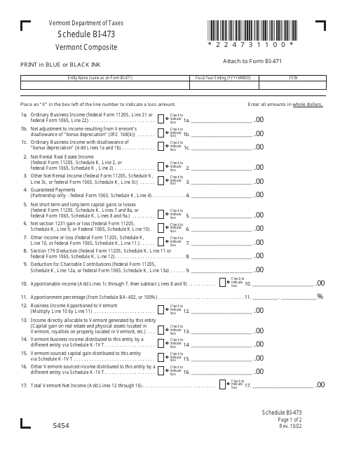 Schedule BI-473  Printable Pdf