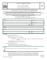 Form S-3F Vermont Sales Tax Exemption Certificate for Fuel or Electricity - Vermont