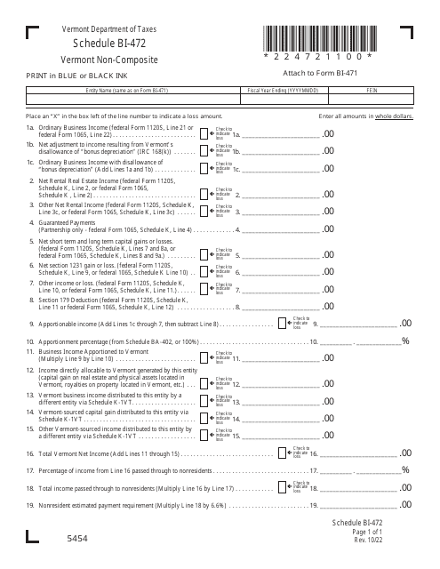 Schedule BI-472  Printable Pdf