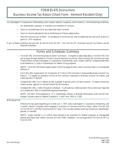 Form BI-476  Printable Pdf