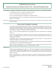 Instructions for Form BI-476 Business Income Tax Return for Resident Only - Vermont