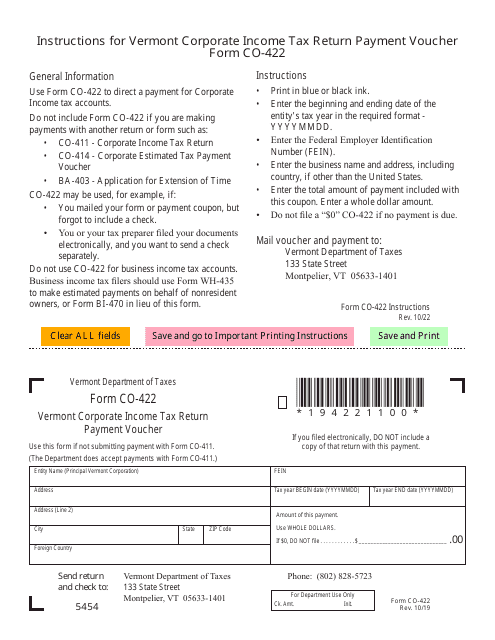 Form CO-422  Printable Pdf