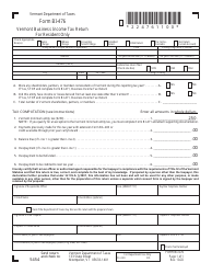 VT Form BI-476 Vermont Business Income Tax Return for Resident Only - Vermont