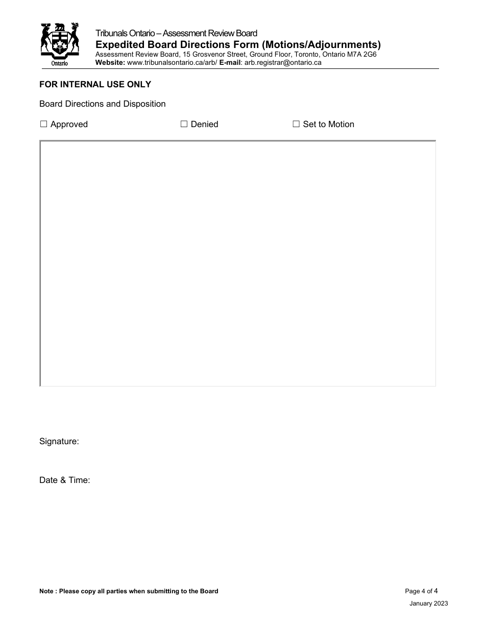 Expedited Board Directions Form (Motions / Adjournments) - Ontario, Canada, Page 4