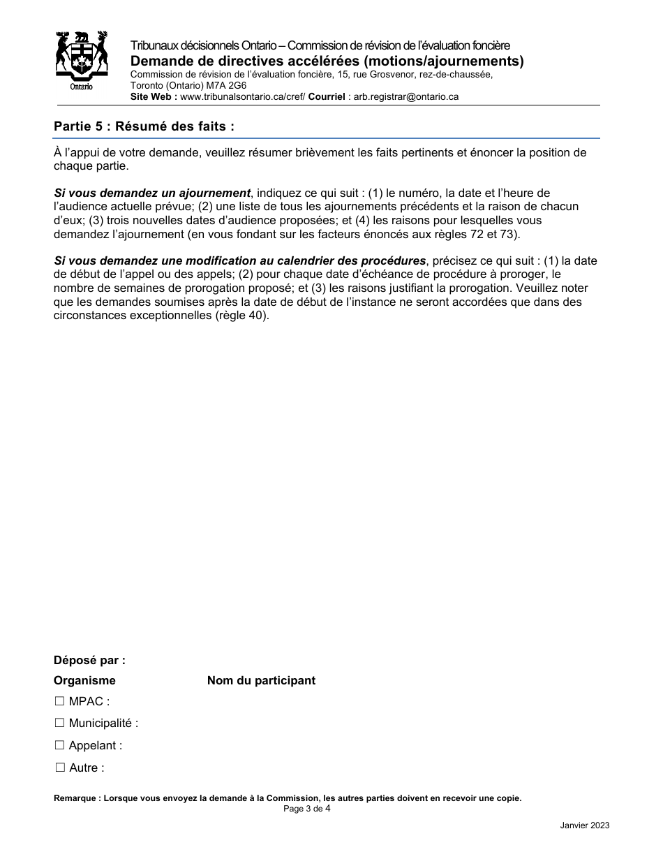 Demande De Directives Accelerees (Motions / Ajournements) - Ontario, Canada (French), Page 3