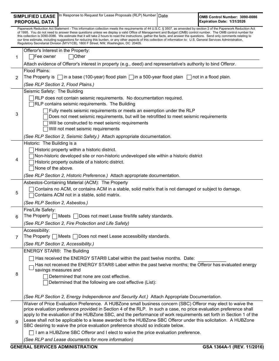 GSA Form 1364A-1 - Fill Out, Sign Online and Download Fillable PDF ...