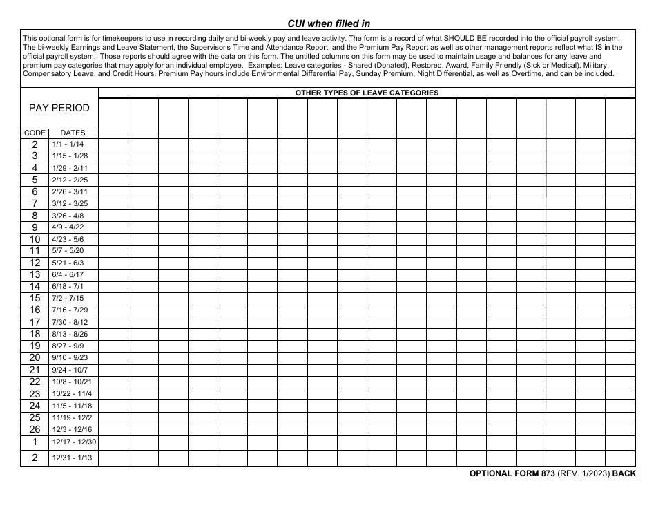 GSA Form 873 Download Fillable PDF or Fill Online Annual Attendance ...