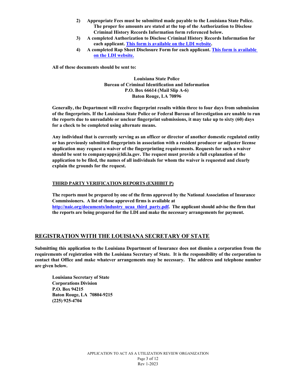 Application to Act as a Utilization Review Organization in the State of Louisiana - Louisiana, Page 3
